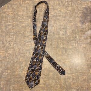 Countess Mara 100% Silk Tie Neutral Colors Geometric Pattern Browns Grays Cream